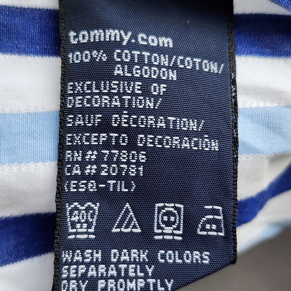 Tommy Hilfiger Button Up Shirt Mens XL Blue White Striped Trim Fit Formal Event - Picture 10 of 12